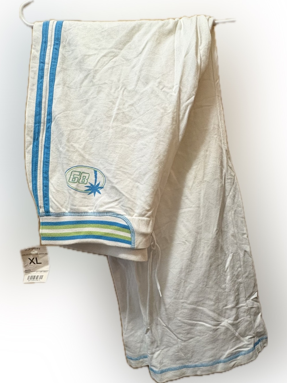 Vintage Arizona Jean Co. White Track Pants with Blue Stripe & 89 Emblem Y2K
